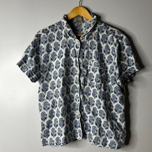 J. Crew Short Sleeve Linen Blend Pajama Set Bouquet Block Print Women's Large - Picture 2 of 13